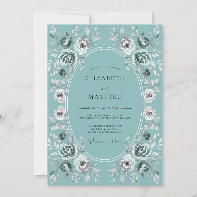 Teal Painterly Bloom Romance Wedding Invitation (Front)