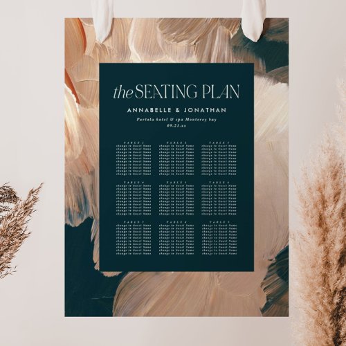 Teal painterly chic wedding 9 table seating chart foam board