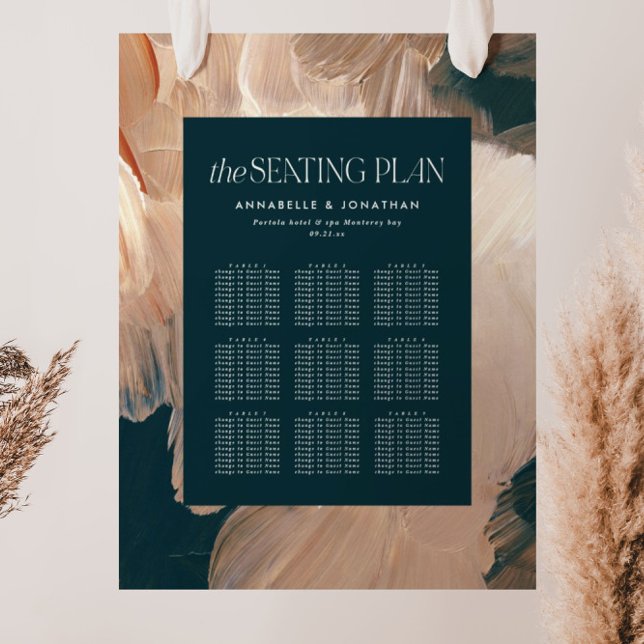 Teal painterly chic wedding 9 table seating chart foam board (Creator Uploaded)