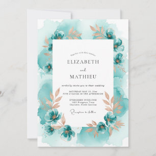Teal Painterly Coastal Wedding Invitation