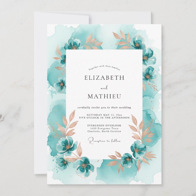 Teal Painterly Coastal Wedding Invitation (Front)