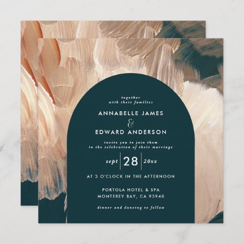 Teal painterly wedding modern arch 1 photo save the date