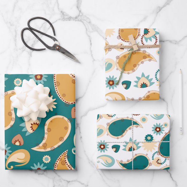 Teal Paisley 19" x 29" Wrapping Paper Sheets (Front)