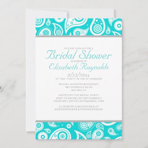Teal Paisley Bridal Shower Invitations