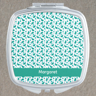 Teal Paisley Floral Pattern Boho Personalize Compact Mirror