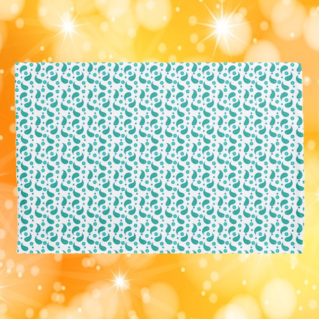 Teal Paisley Floral Pattern Pillow Case (A pillow case with a paisley pattern with flowers and dots done in blue and green.)