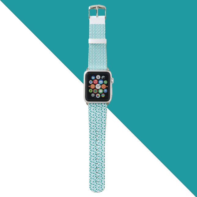 Teal Paisley  Pattern Elegant Floral Boho Apple Watch Band (A watch band with a pretty teal blue and green pattern.)