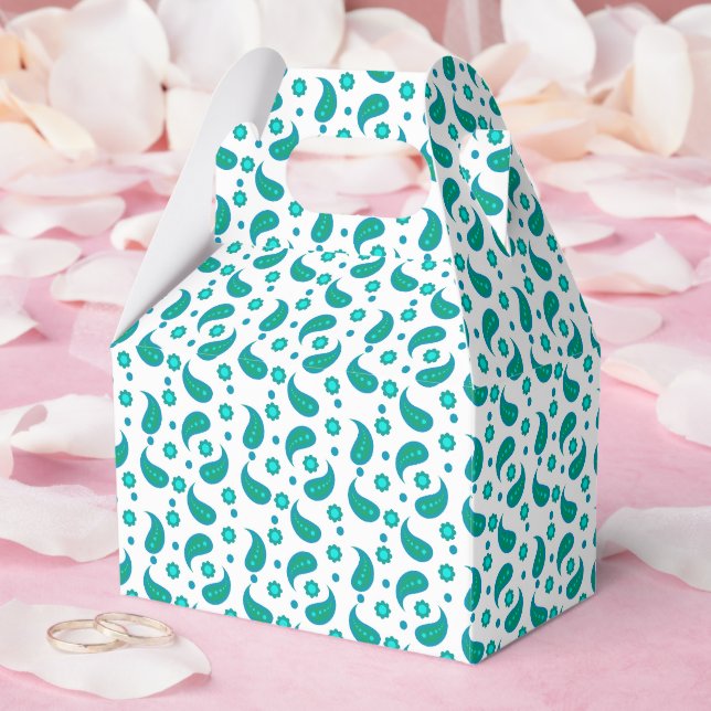Teal Paisley Pattern • Elegant Floral Boho Favor Boxes (Wedding)