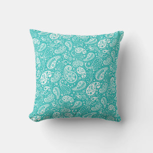 "Teal Paisley Throw Pillow" Pillow