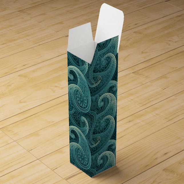 Teal Paisley Timeless Pattern Wine Box (Opened)