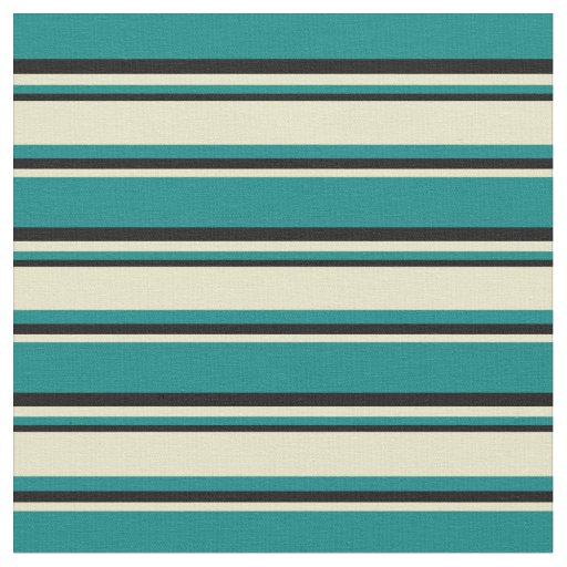 Teal, Pale Goldenrod, and Black Stripes Fabric