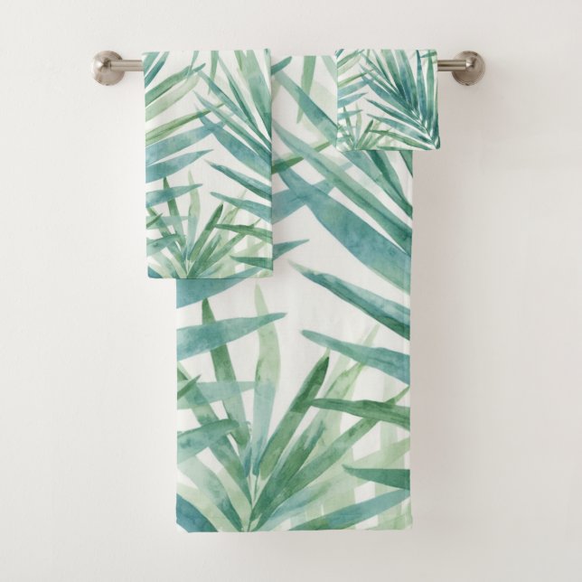 Teal Palm Leaves Bath Towel Set (Insitu)