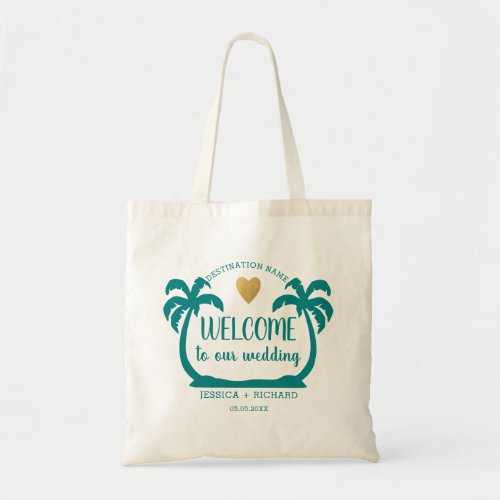 Teal Palm Trees Destination Wedding Hotel Welcome Tote Bag