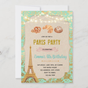 Teal Paris bakery theme party Invitation
