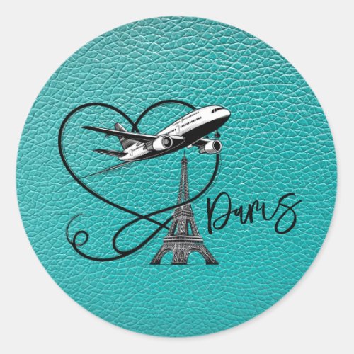 Teal Paris Passport  Classic Round Sticker