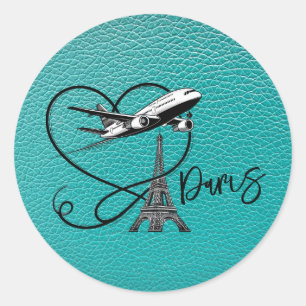 Teal Paris Passport Classic Round Sticker