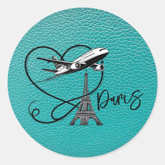 Teal Paris Passport  Classic Round Sticker (Front)