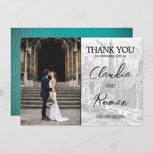 Teal Paris Passport Thank You Card