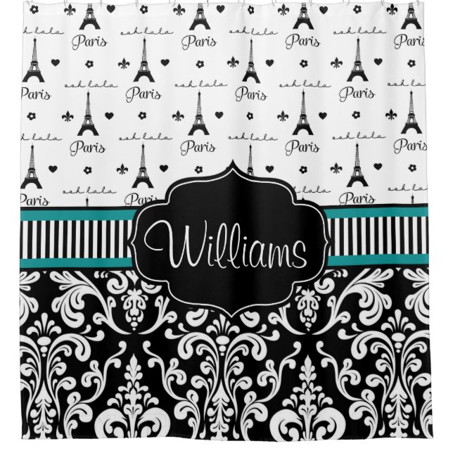 Teal Paris Shower Curtain (Front)
