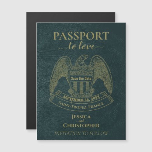 Teal Passport Destination Wedding Save the Date Magnetic Invitation