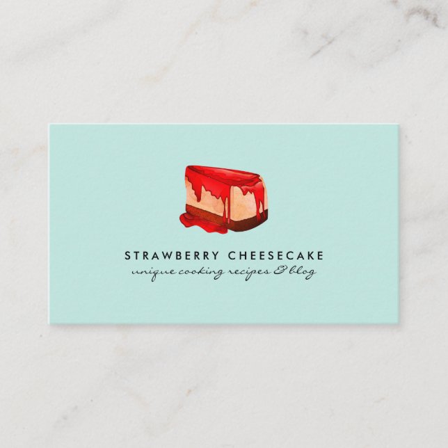 Teal Pastel Cheesecake Strawberry Pastry Dessert Business Card (Front)