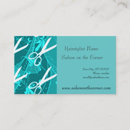 Customizable Teal Charming Fantasy Scissors Business Card Templates