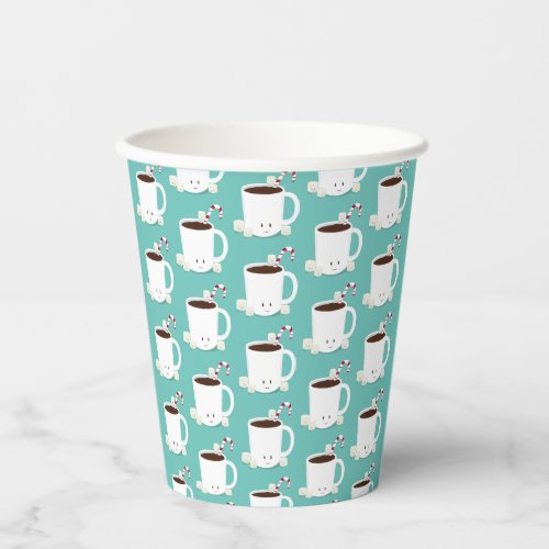 Teal Pattern Hot Chocolate Christmas Paper Cups