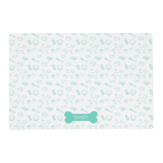 Teal Pattern Of Cute Dog Things &amp; Custom Name Placemat