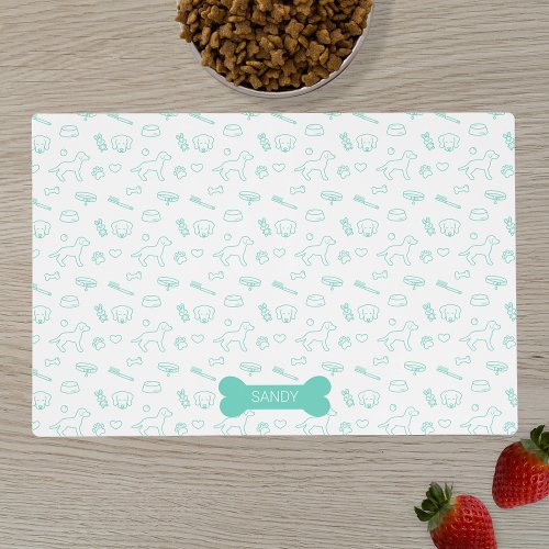 Teal Pattern Of Cute Dog Things  Custom Name Placemat