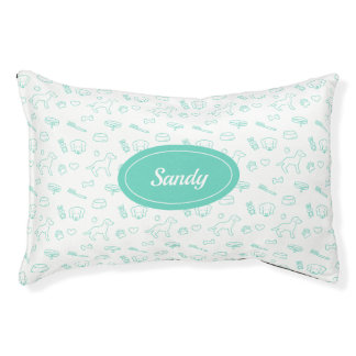 Teal Pattern Of Cute Dog Things With Custom Name Pet Bed