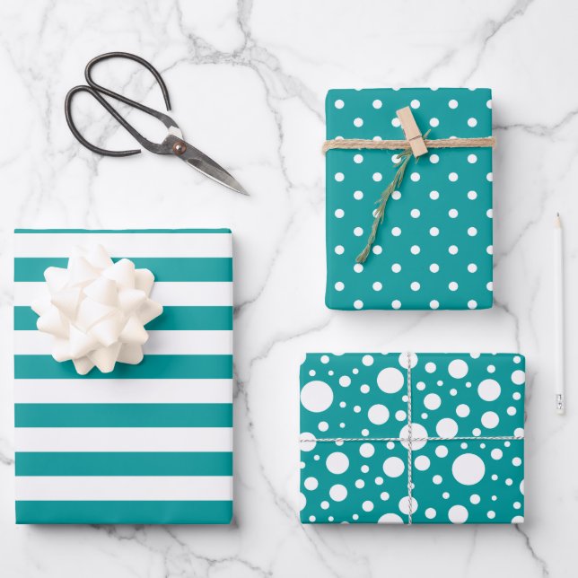 Teal Patterns Wrapping Paper Sheet Set (Front)