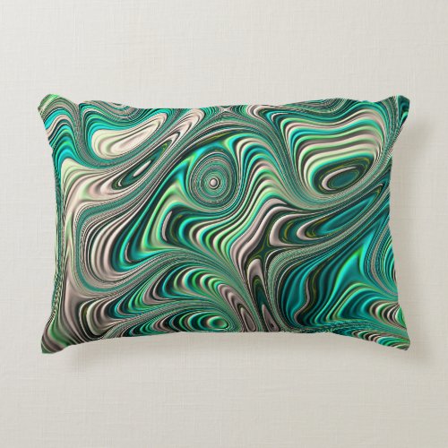 Teal Paua Abalone Shell Fractal Abstract Pattern Accent Pillow