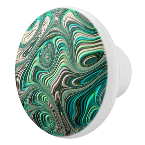 Teal Paua Abalone Shell Fractal Abstract Pattern Ceramic Knob