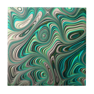 Teal Paua Abalone Shell Fractal Abstract Pattern Ceramic Tile