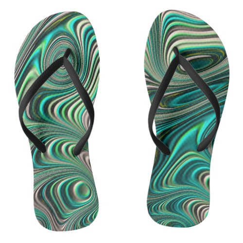 Teal Paua Abalone Shell Fractal Abstract Pattern  Flip Flops