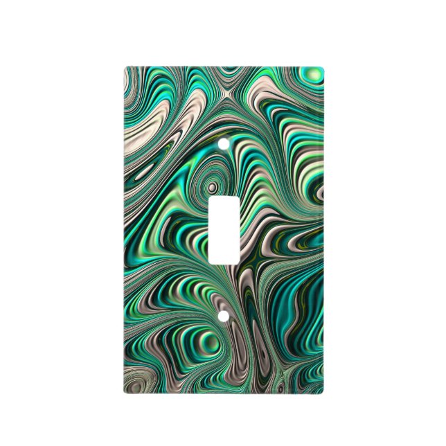 Teal Paua Abalone Shell Fractal Abstract Pattern Light Switch Cover (Front)