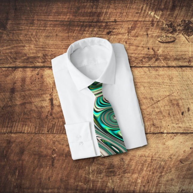 Teal Paua Abalone Shell Fractal Abstract Pattern Neck Tie (Give them a tie they will actually wear! )