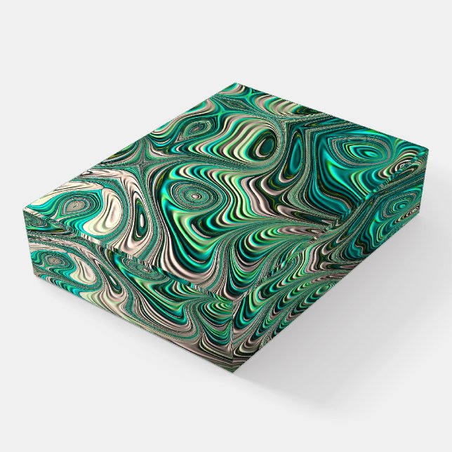 Teal Paua Abalone Shell Fractal Abstract Pattern Paperweight (Angled)