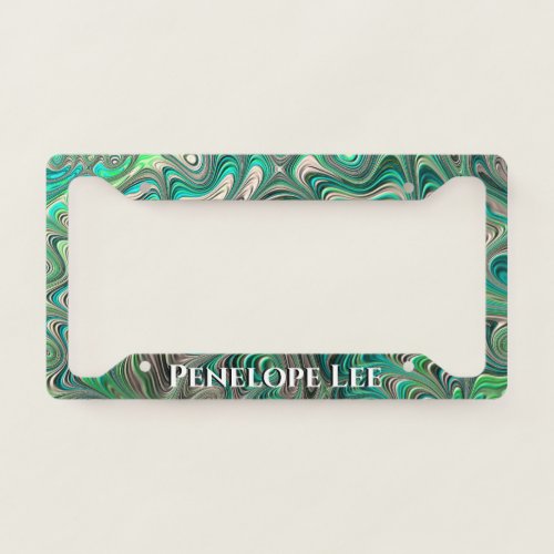 Teal Paua Abalone Shell Look Fractal Art with Name License Plate Frame