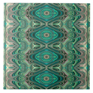 Teal Paua Art Nouveau Fractal Pattern Ceramic Tile