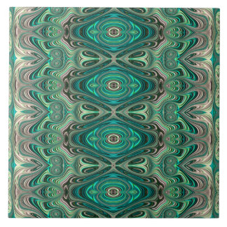 Teal Paua Art Nouveau Fractal Pattern Ceramic Tile