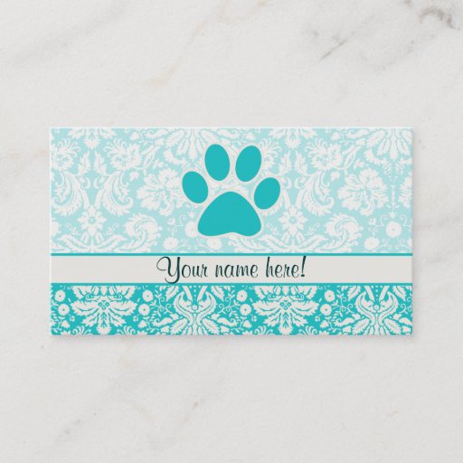 Customizable Teal Paw Print Business Card Template