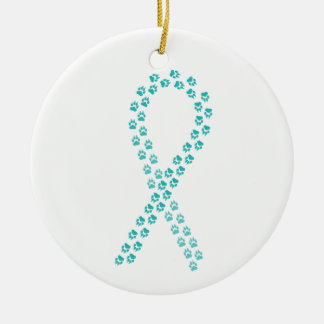 Teal Pawprint Ribbon Ceramic Ornament