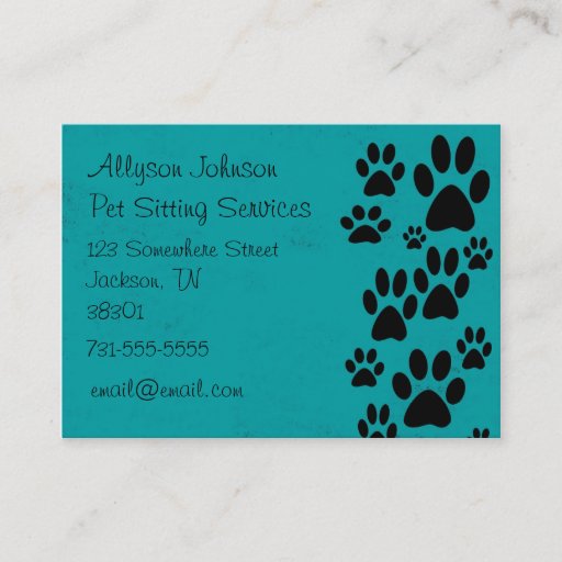 Customizable Teal Paws Business Cards