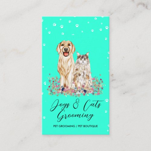Teal Paws Watercolor Dogs Cats Pet Sitter Business Card