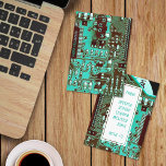 Teal  PCB board, electronic parts printed circuit Thank You Card<br><div class="desc">Detailed photograph of a pcb board,  perfect for electronic enthusiasts. Printed circuit's main color: teal blue turquoise...  Easter egg : a cute little heart shape in the circuit.</div>