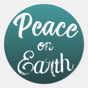 Teal Peace on Earth Stickers