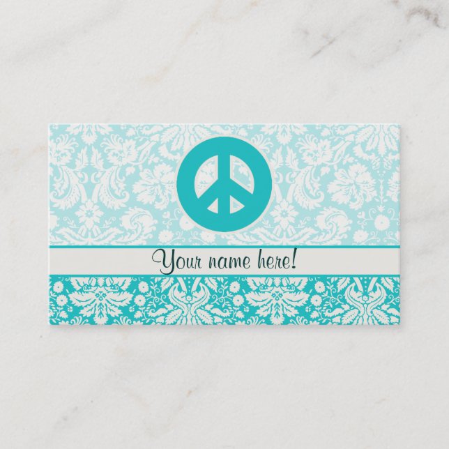 Teal Peace Sign Business Card (Front)