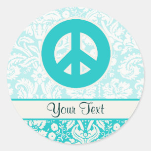 Teal Peace Sign Classic Round Sticker