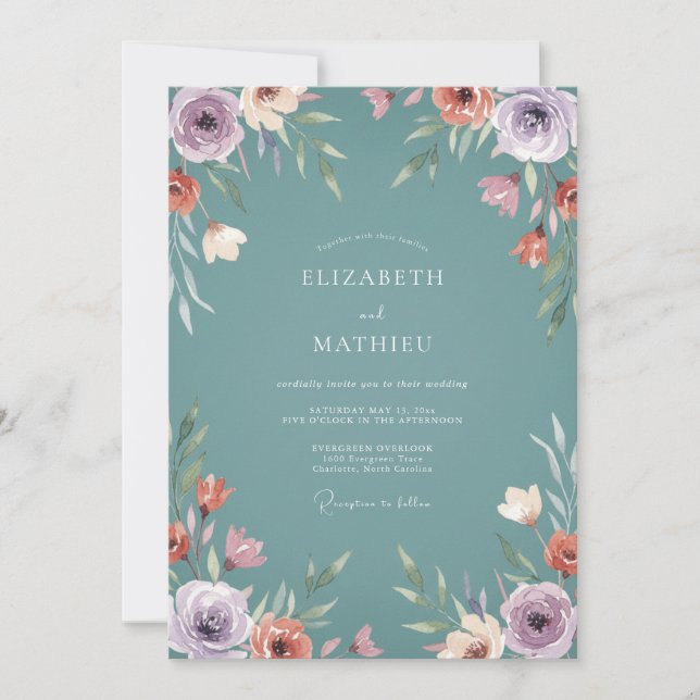 Teal Peaceful Botanical Wedding Invitation (Front)